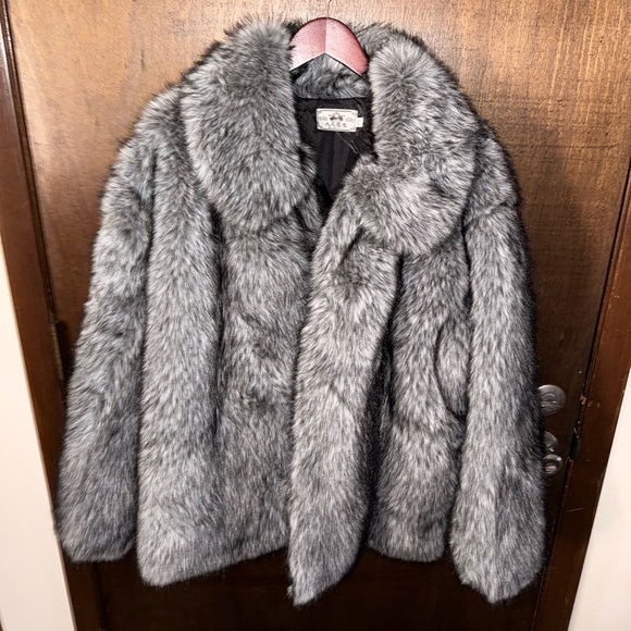 Mens XXL 46R gray faux fur bomber jacket - Picture 2 of 3